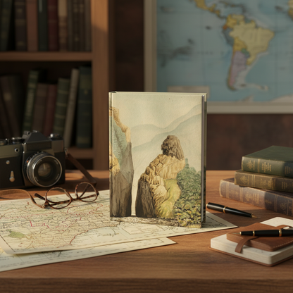 Carmelo Fernandez Furatena strait journal on vintage explorer's desk with SLR camera, Colombia maps, notebook, glasses and travel books - LeBonJournal