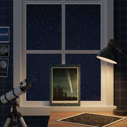 Celestial journal by Trouvelot 1881 in teenage astronomy bedroom with telescope, NASA photos and starry night window - LeBonJournal