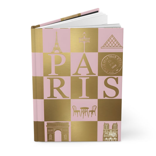 Chic Paris journal Dior pink gold checkerboard Eiffel Tower Louvre Arc de Triomphe Notre-Dame landmarks - LeBonJournal