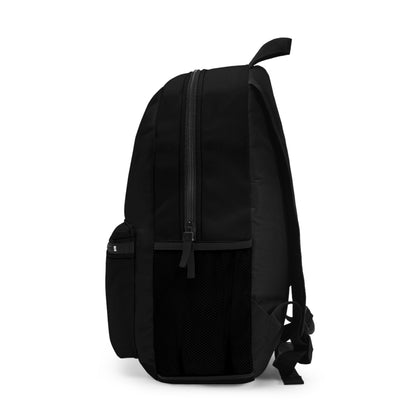 Classic black backpack left side showing mesh water bottle pocket - LeBonJournal