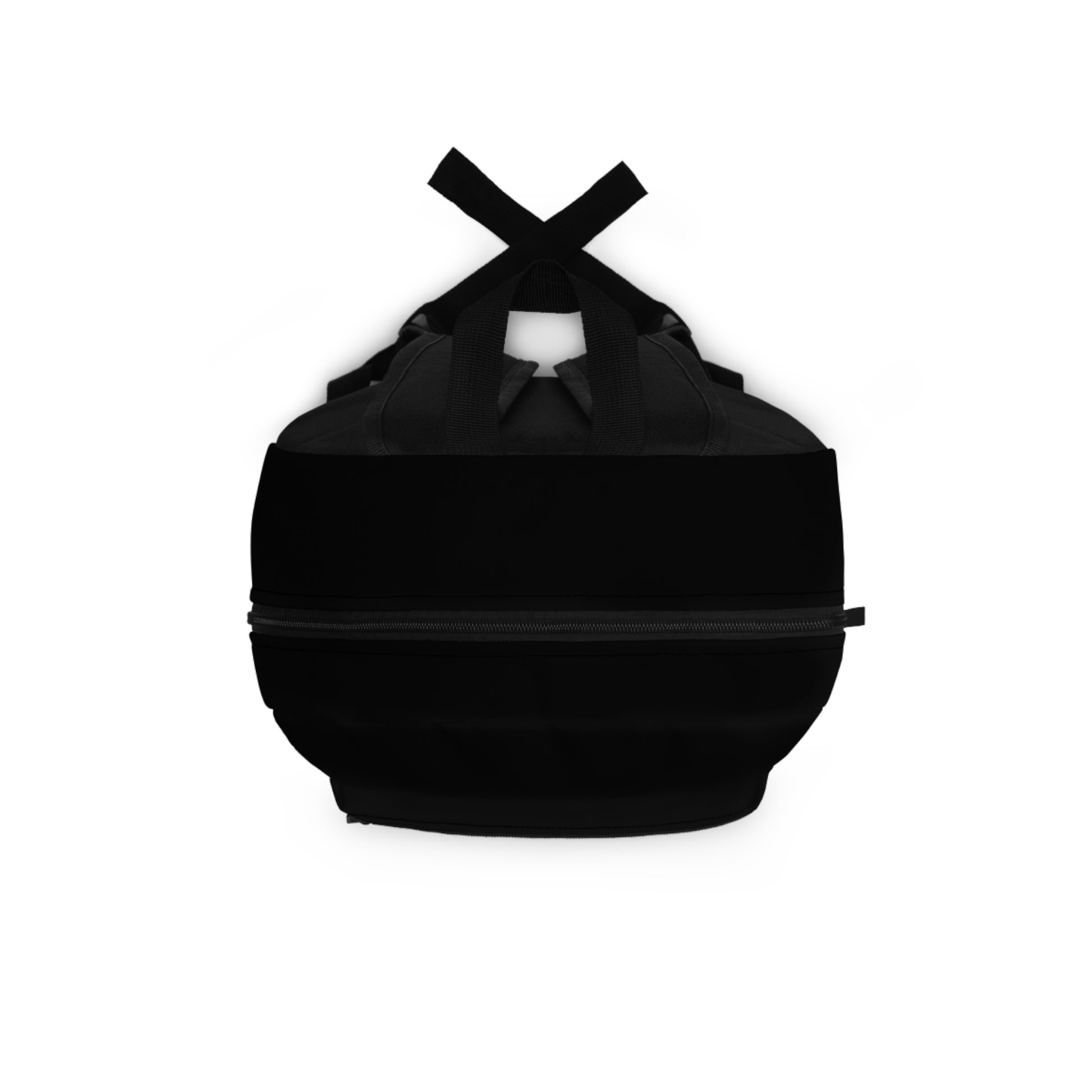 Classic black backpack top view showing handle and zipper closures - LeBonJournal