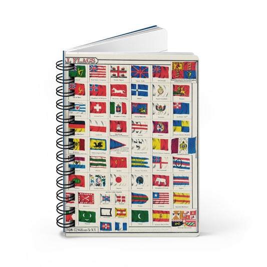 Colton 1863 national flags spiral journal front cover with chromolithographic chart of over 100 national and maritime flags on cream background - LeBonJournal