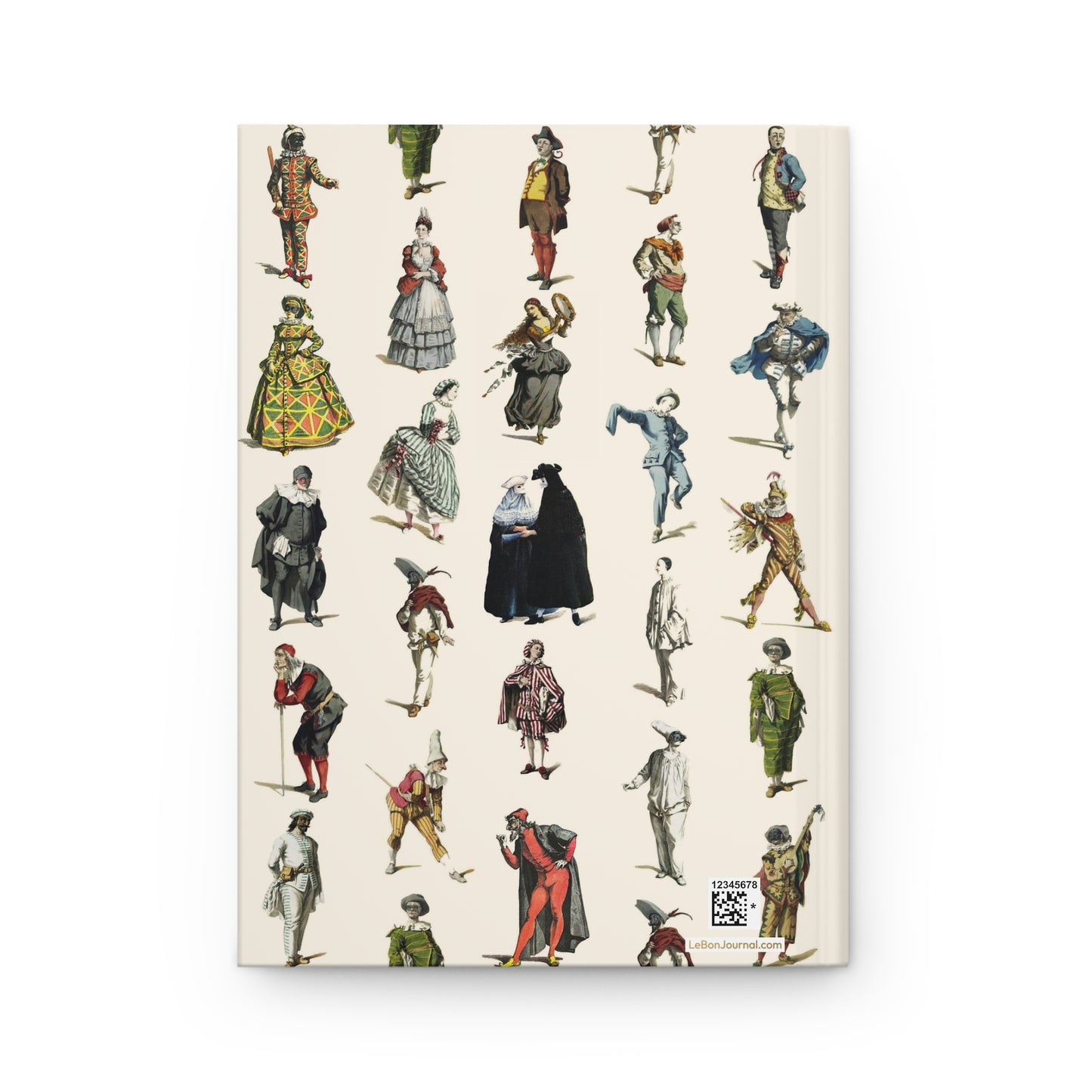 Commedia dell'Arte back cover with full cast of masked Zanni and characters, vintage Italian theater illustration 16th–18th century - LeBonJournal