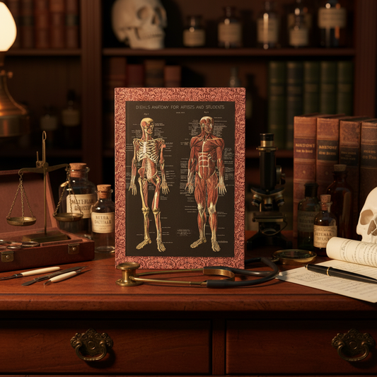Conrad Diehl 1888 anatomy journal in medical cabinet with stethoscope surgical instruments apothecary jars - LeBonJournal

