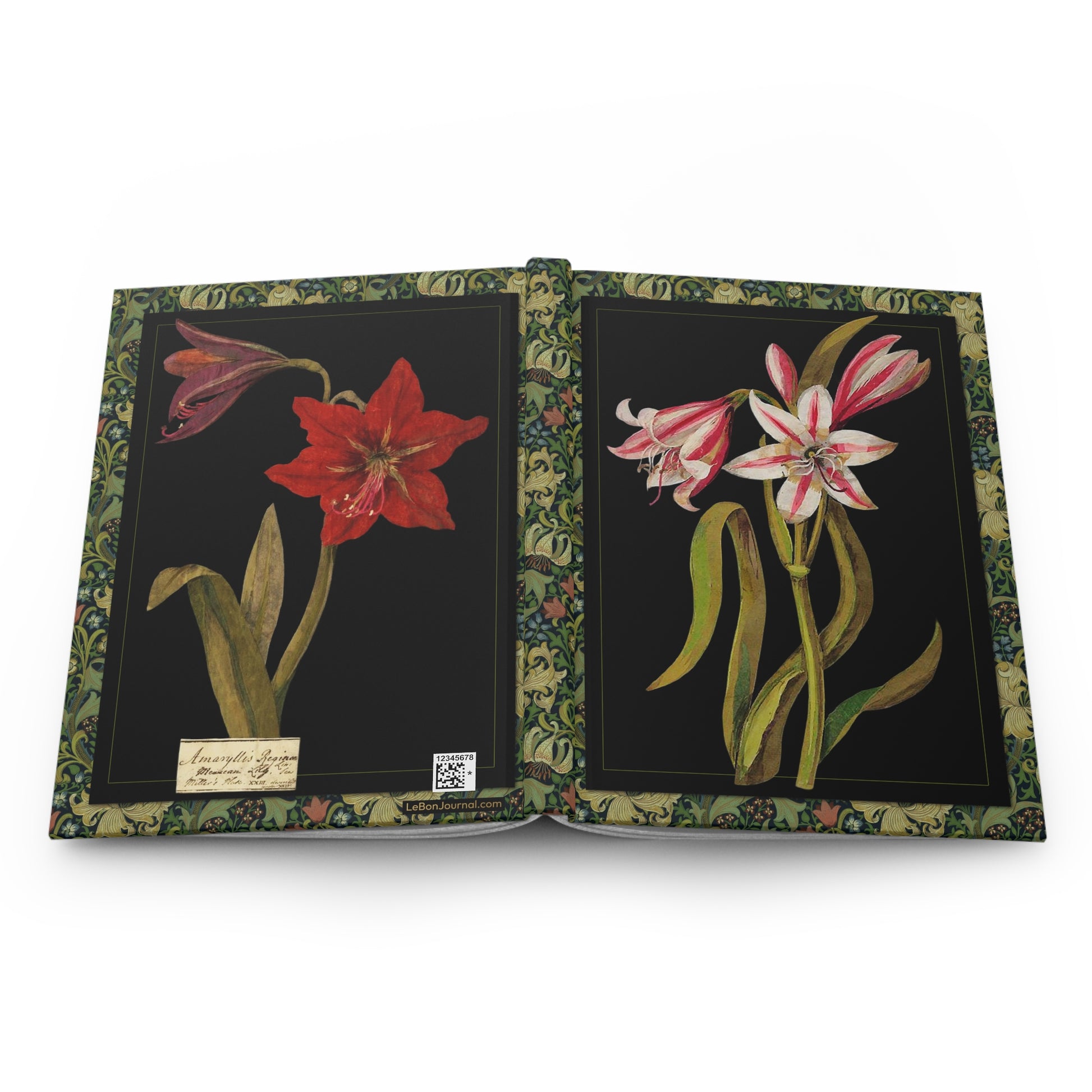 Crinum lily hardcover journal spine full-wrap Mary Delany Flora Delanica 1778 paper mosaic British Museum - LeBonJournal
