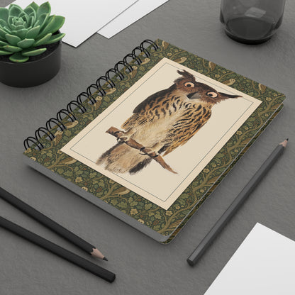 Digby 1810 Eagle Owl spiral journal on weathered field table with brass binoculars compass and topographic map - LeBonJournal
