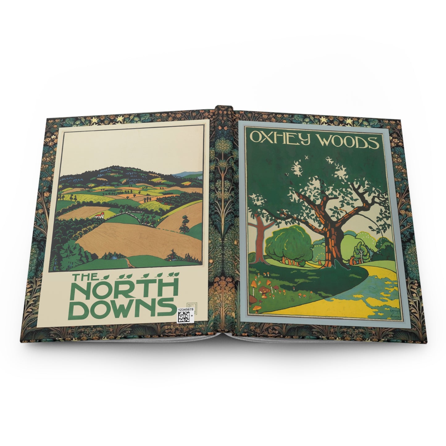Edward McKnight Kauffer 1915 hardcover journal spine and full-wrap Oxhey Woods North Downs panoramic poster design - LeBonJournal
