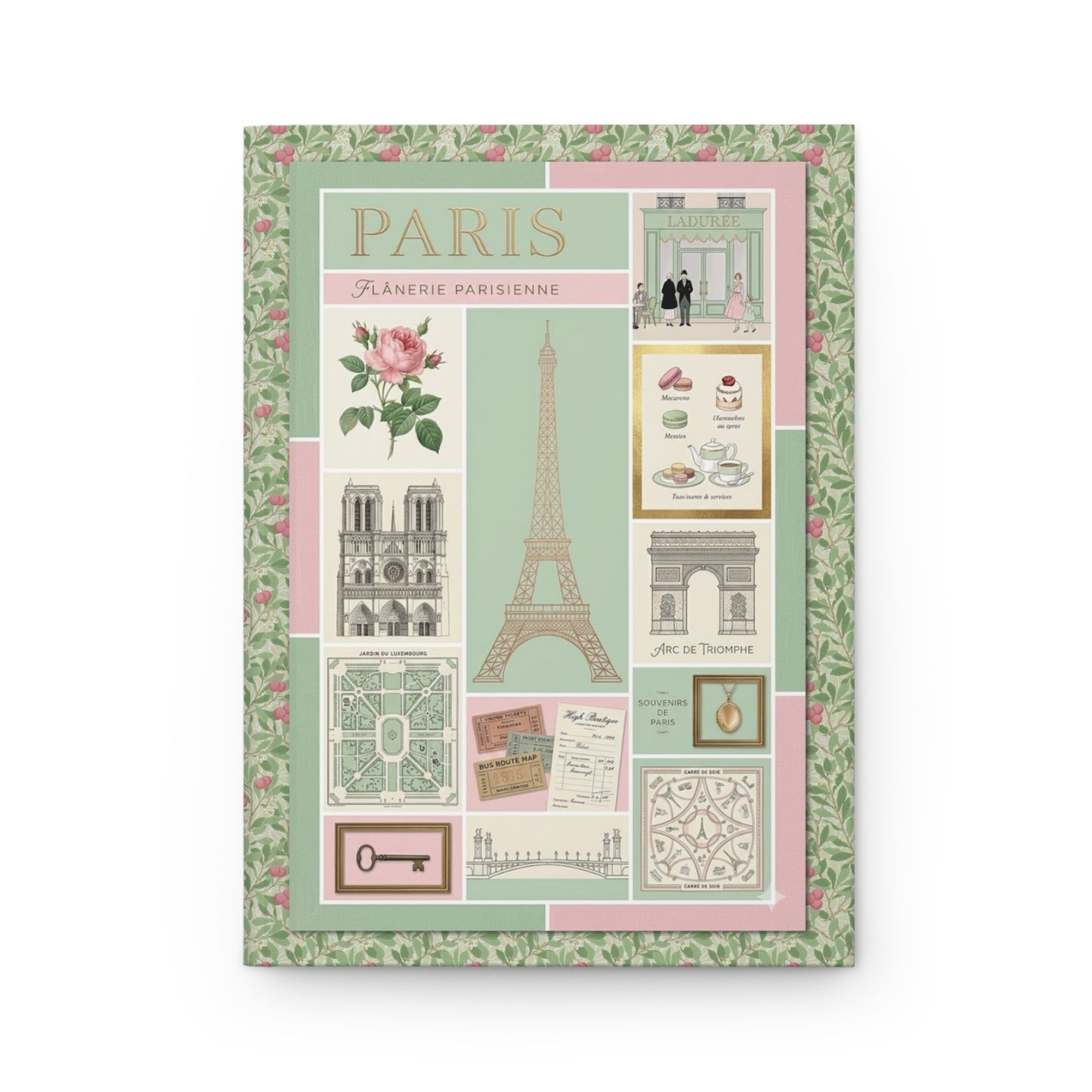Eiffel Tower Arc de Triomphe Notre-Dame Luxembourg Redouté rose front cover shabby chic pastels - LeBonJournal
