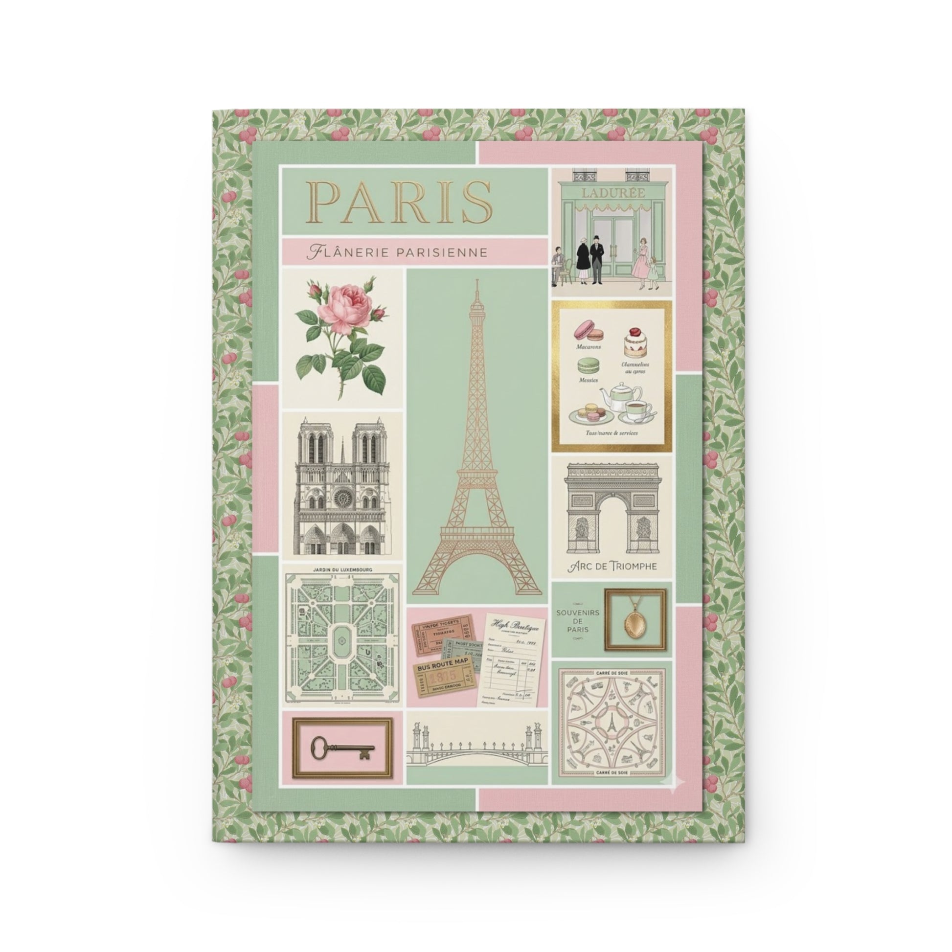 Eiffel Tower Arc de Triomphe Notre-Dame Luxembourg Redouté rose front cover shabby chic pastels - LeBonJournal
