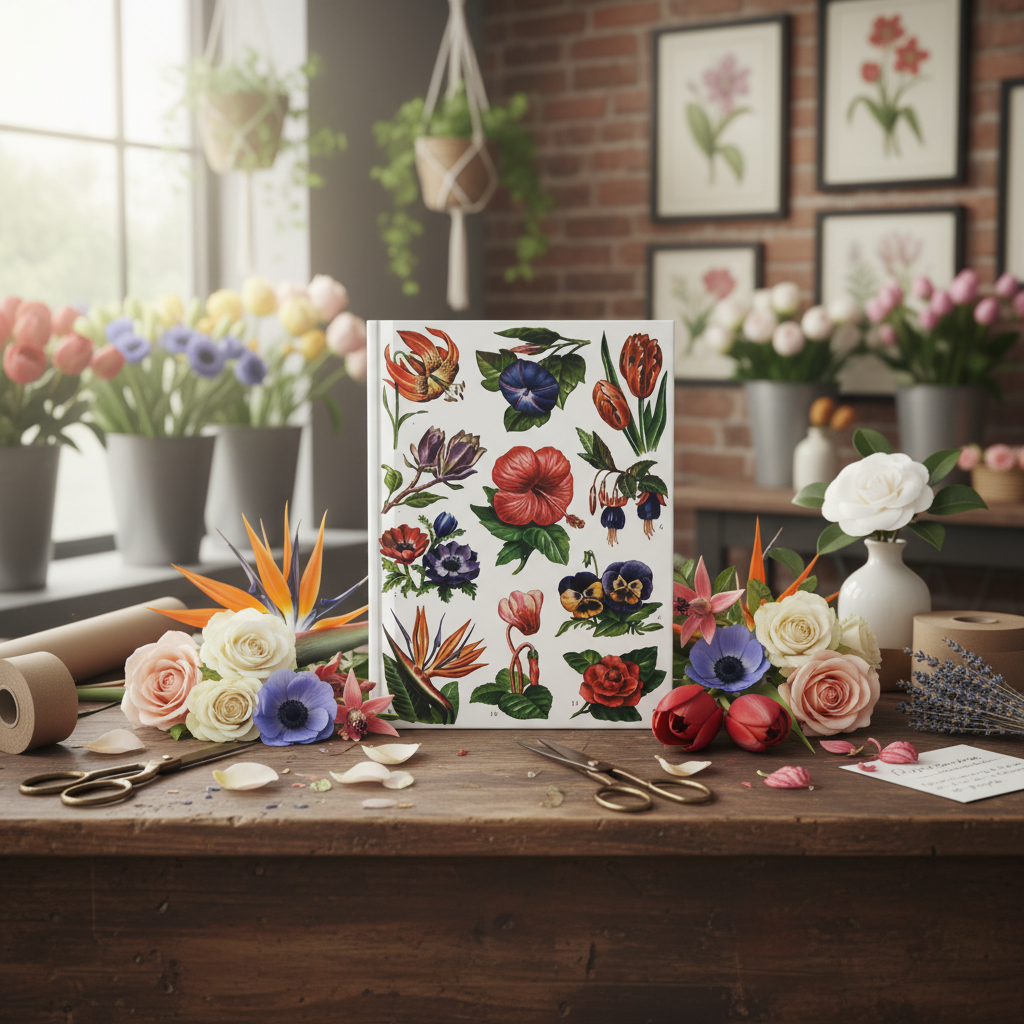 El Tesoro de la Juventud floral journal in artisan flower shop Bird of Paradise roses tulips anemones - LeBonJournal
