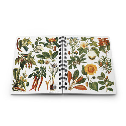 El Tesoro de la Juventud spiral journal open at spine showing Vegetales de Aprovechamiento Industrial and Especias full-wrap covers and removable metal spiral binding - LeBonJournal