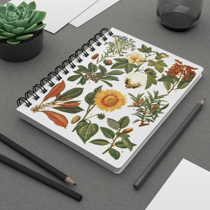 El Tesoro de la Juventud 1913 botanical spiral journal lying on dark desk with stationery - LeBonJournal