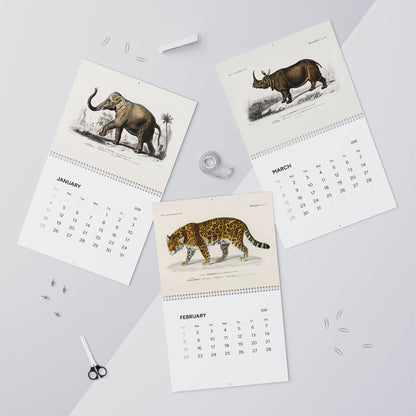 Elephant, jaguar and rhinoceros January to March engravings in context from D'Orbigny 1849 Dictionnaire Histoire Naturelle - LeBonJournal