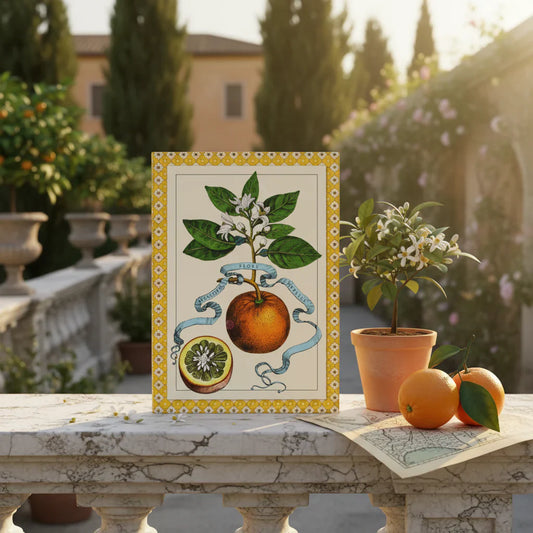 Ferrari 1646 Hesperides citrus journal in Roman Baroque villa garden with orange blossoms, terracotta pots and Barberini patronage ephemera - LeBonJournal