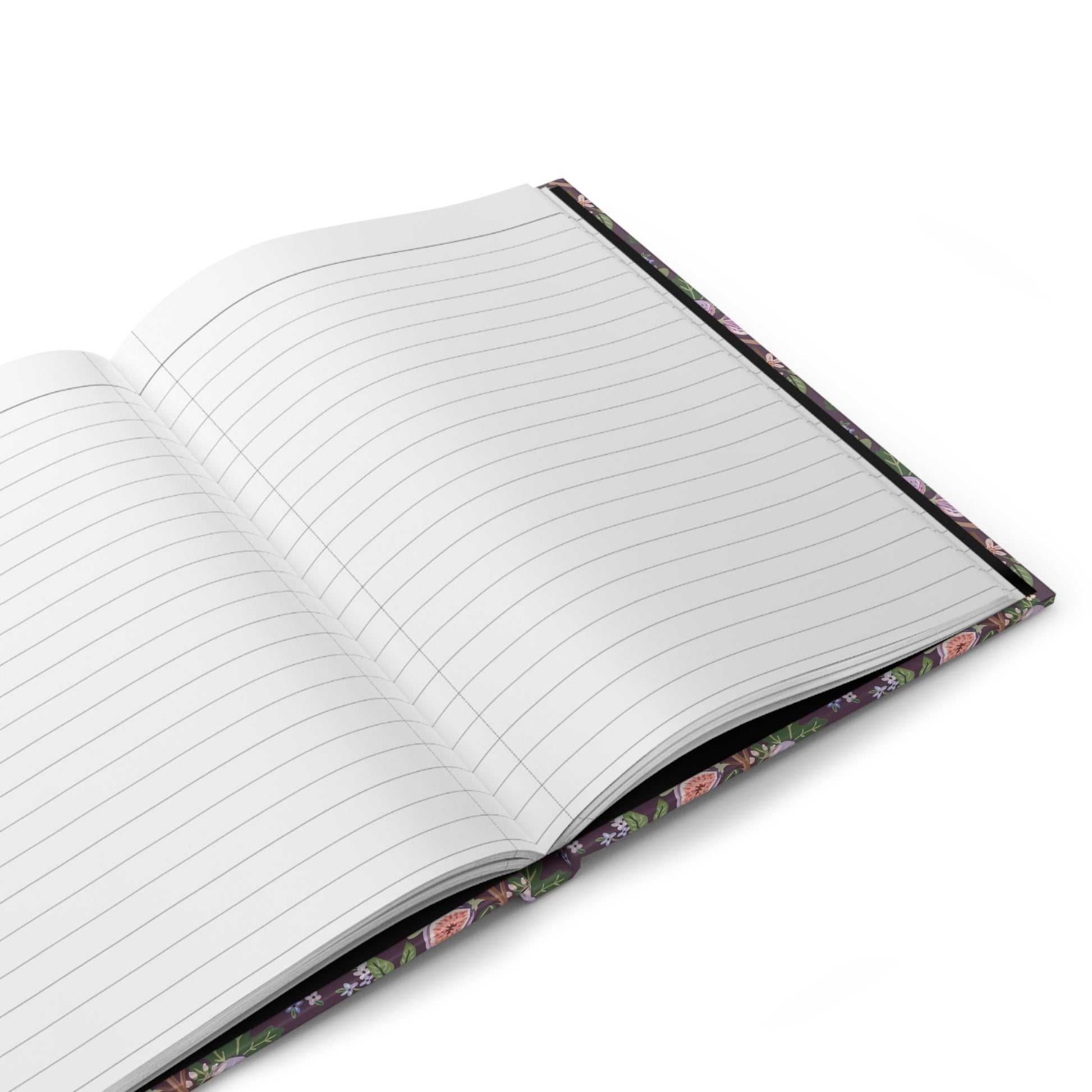 Ficus carica fig journal open showing 150 perforated lined pages with casewrap sewn binding, Ehret 1750 Plantae Selectae - LeBonJournal