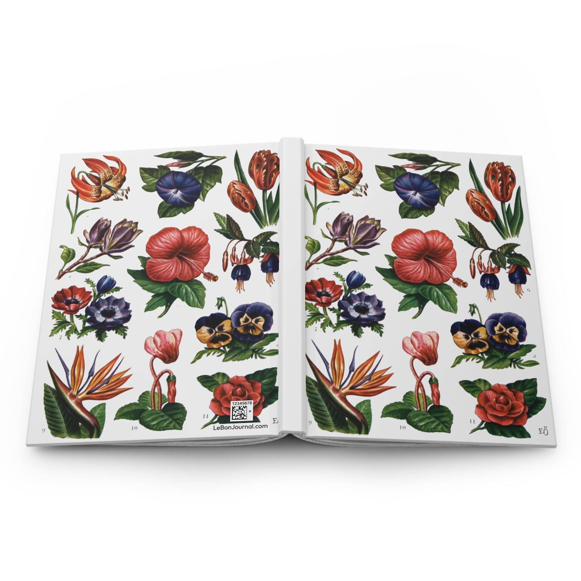 Floral hardcover journal spine full-wrap El Tesoro de la Juventud ornamental flowers white - LeBonJournal

