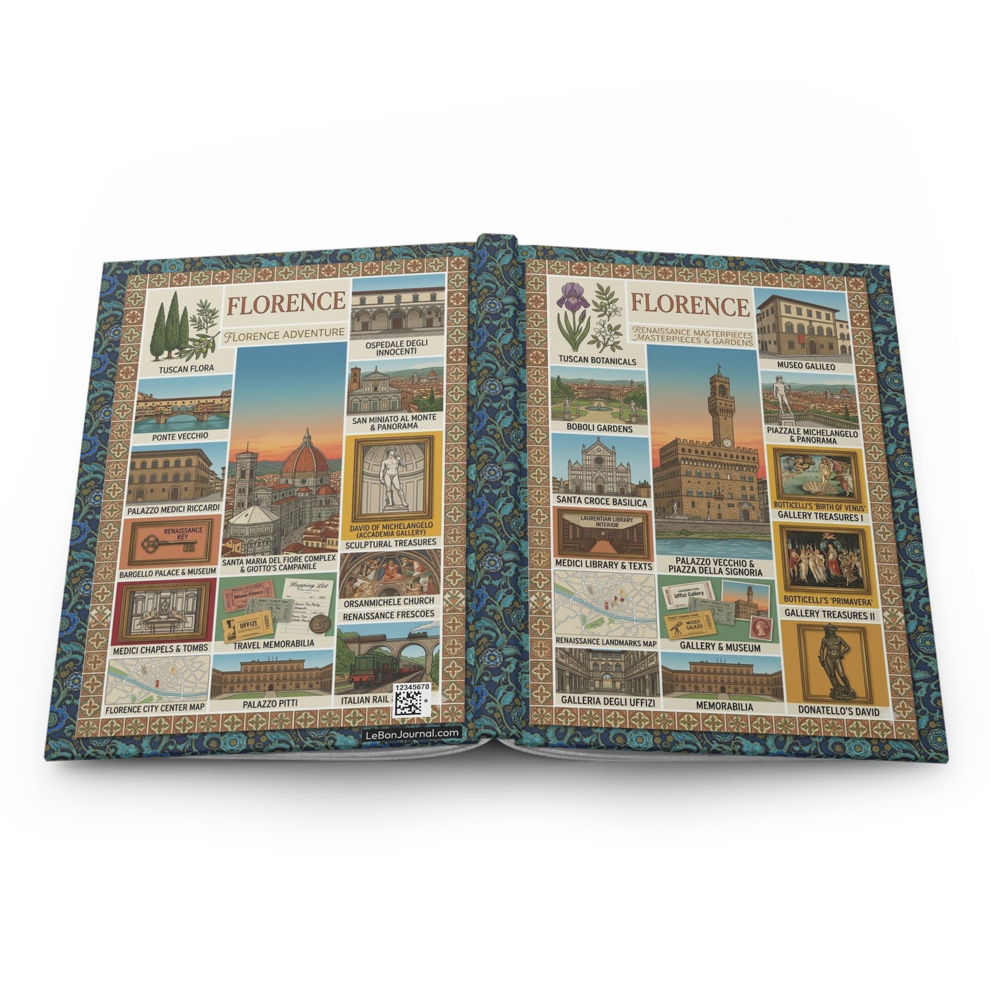 Florence hardcover journal spine and full-wrap vintage travel poster Renaissance design - LeBonJournal
