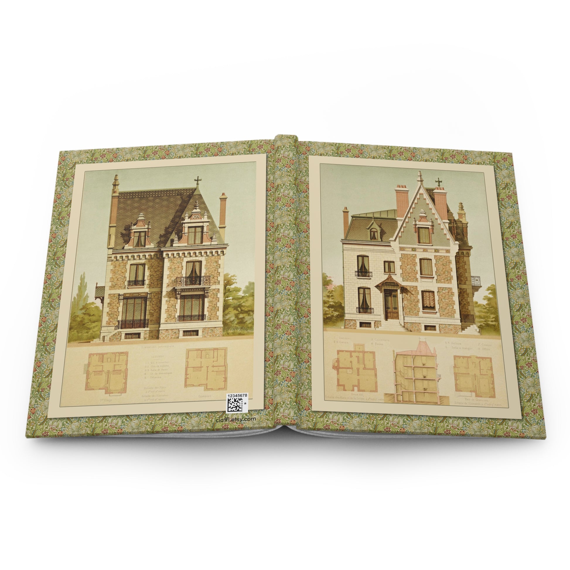 French villa hardcover journal spine and full-wrap François Eugène Bardon 1885 Chatou architectural lithograph - LeBonJournal