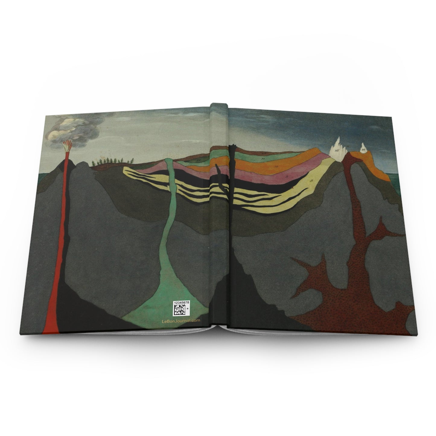 Geological hardcover journal spine and full-wrap Benjamin Heyne 1814 plutonist earth cross-section panoramic design - LeBonJournal
