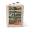 Geology journal standing slightly open showing front and back covers with Victorian 1880 palaeontology chart and Mount Etna cross-section - LeBonJournal