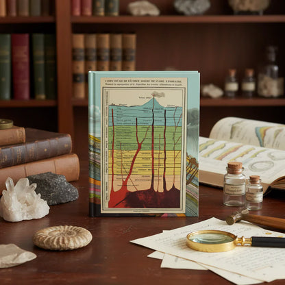 Vuillemin and Emslie c.1850 geology journal on Victorian field desk with rock samples and stratigraphic maps - LeBonJournal