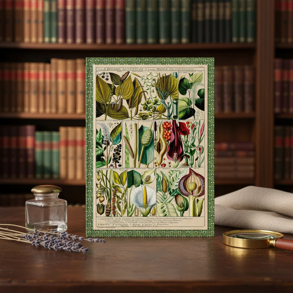 Diandria botanical journal with Gessner 1795 Tabulae Phytographicae engraving on vintage study desk - LeBonJournal