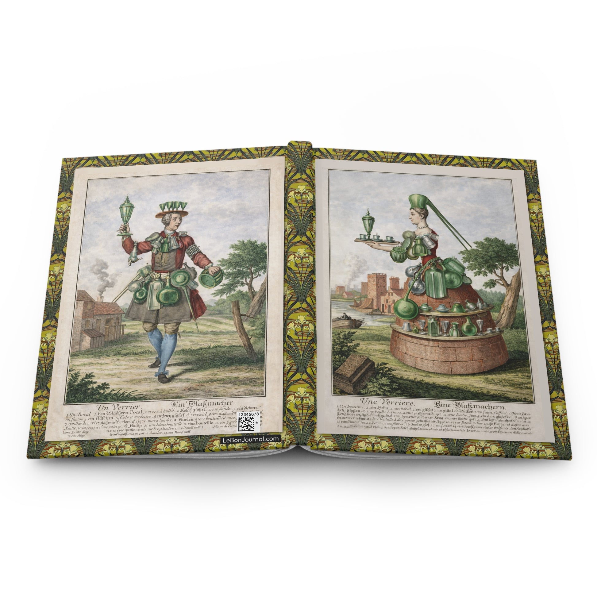 Glassmaker hardcover journal spine full-wrap Martin Engelbrecht Augsburg 1730 Costumes Grotesques - LeBonJournal
