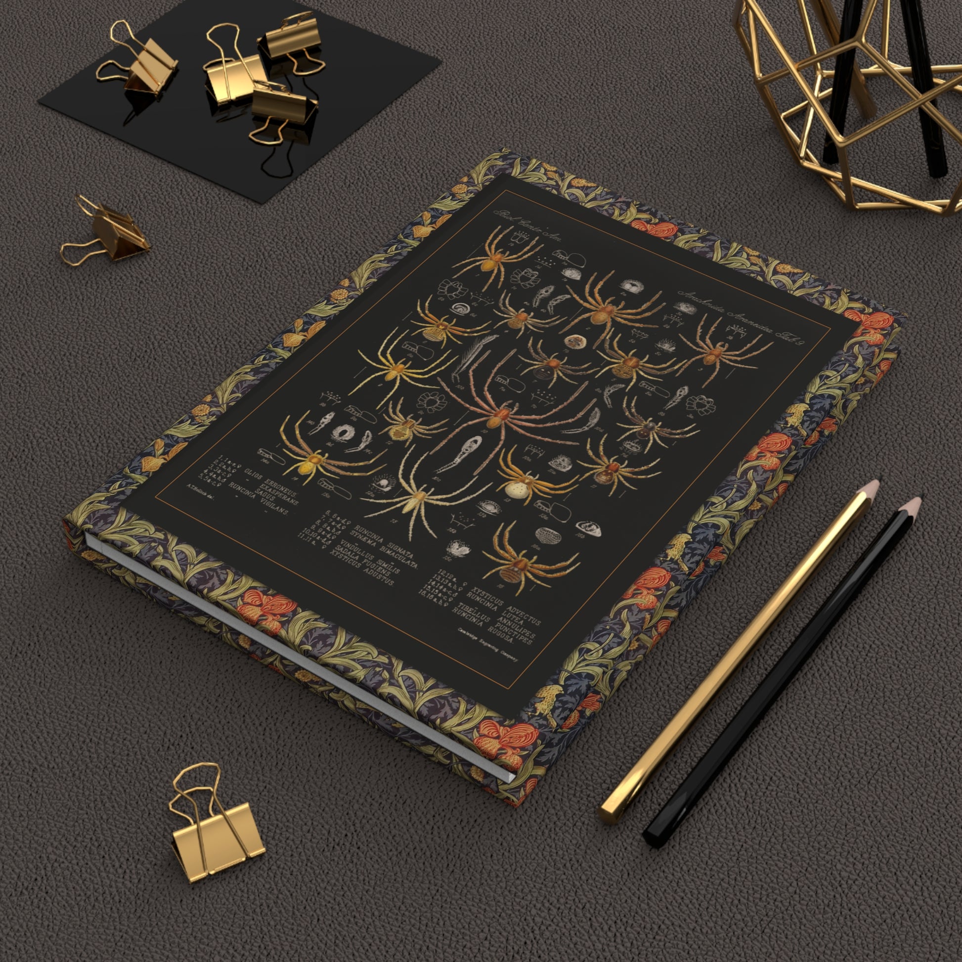 Godman 1879 arachnida spider journal on dark desk with gold binder clips celebrating Victorian natural history - LeBonJournal