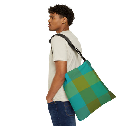 Young man wearing green plaid crossbody bag 18x18 inches, unisex everyday campus bag - LeBonJournal