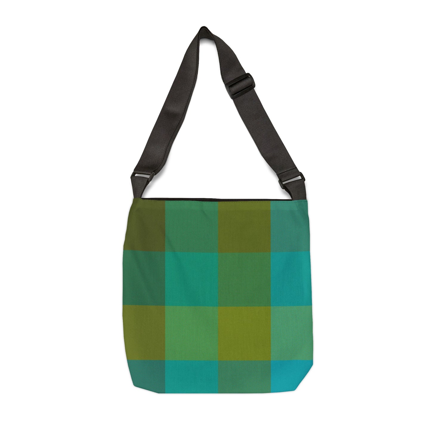 Green plaid crossbody bag back view, spun polyester wrinkle-resistant fabric - LeBonJournal
