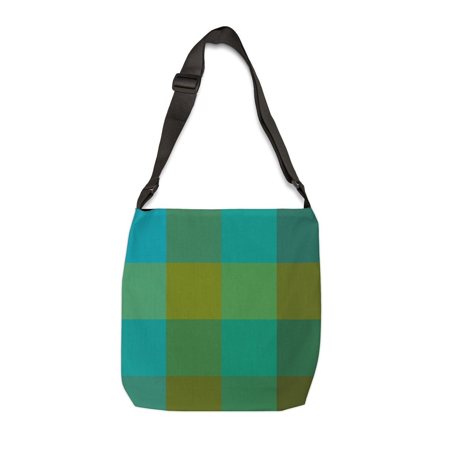 Green plaid crossbody bag front view, bold green and turquoise plaid pattern - LeBonJournal