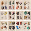 Henry Sowerby 1850 Popular Mineralogy digital prints collection showing 12 vintage lithographic illustrations of rock crystal, amethyst, lapis lazuli, agate, garnet, heulandite, stilbite and other crystalline structures - LeBonJournal