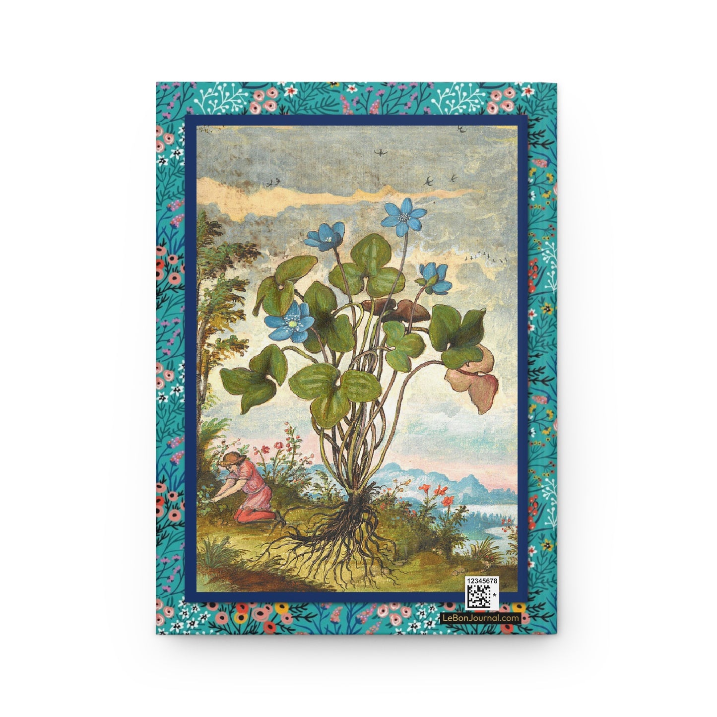 Gherardo Cibo c.1564 watercolour gouache Hepatica nobilis three-lobed liverwort Roman States landscape figure back cover - LeBonJournal