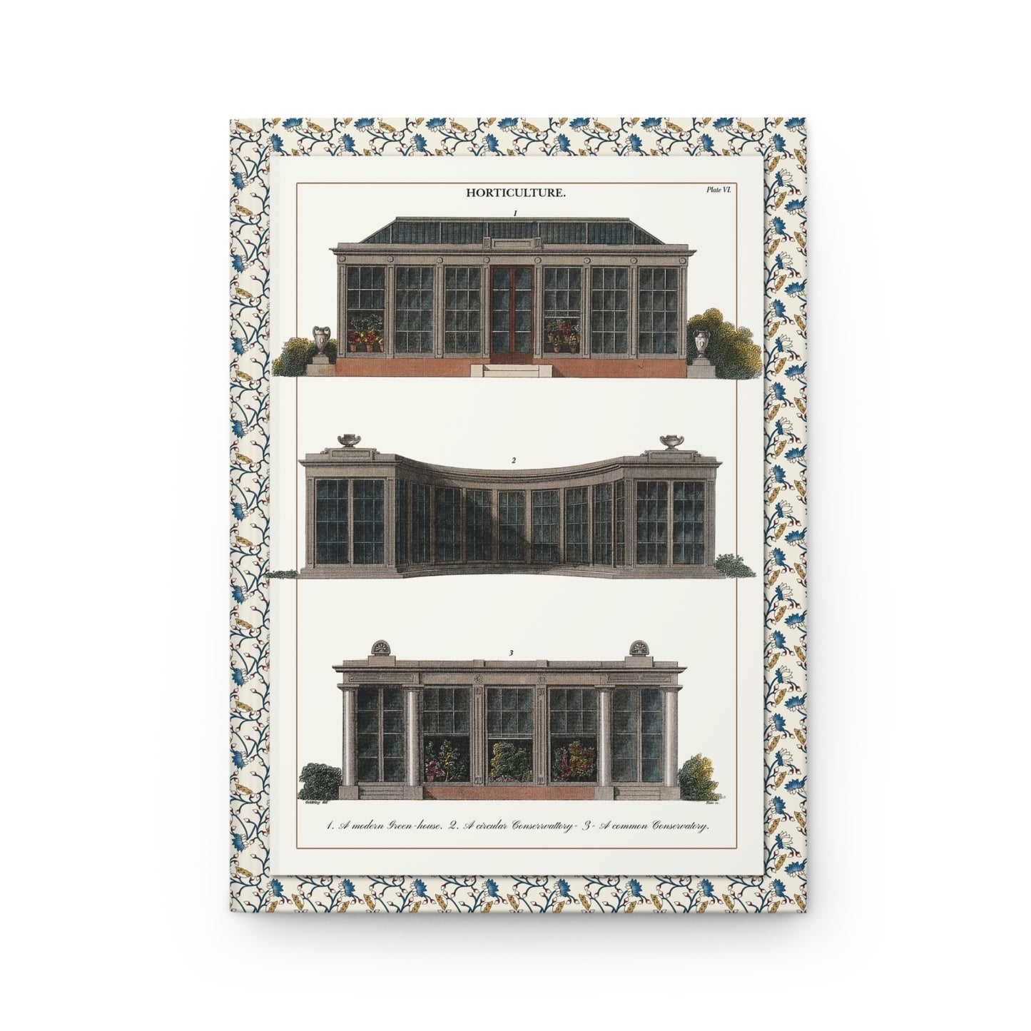 Horticulture Plate VI front cover from Encyclopaedia Londinensis 1820 featuring three conservatory designs engraved by J Pass for John Wilkes - LeBonJournal