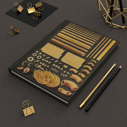 Italian Pasta hardcover journal in lifestyle setting, premium matte finish journal featuring vintage pasta illustrations, elegant culinary stationery for home cooks, pasta lovers, and Italian cuisine enthusiasts - LeBonJournal
