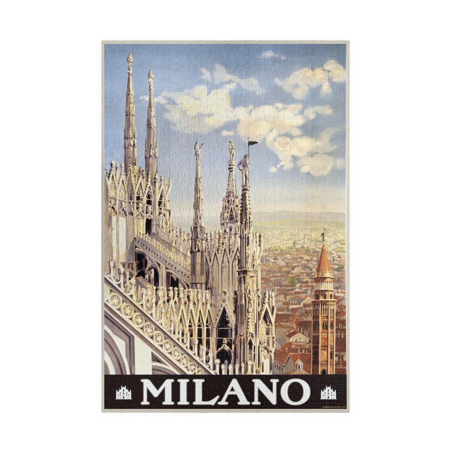 Alessandro Pomi 1920 Milano ENIT vintage travel poster puzzle front view 1014 pieces Duomo aerial perspective - LeBonJournal