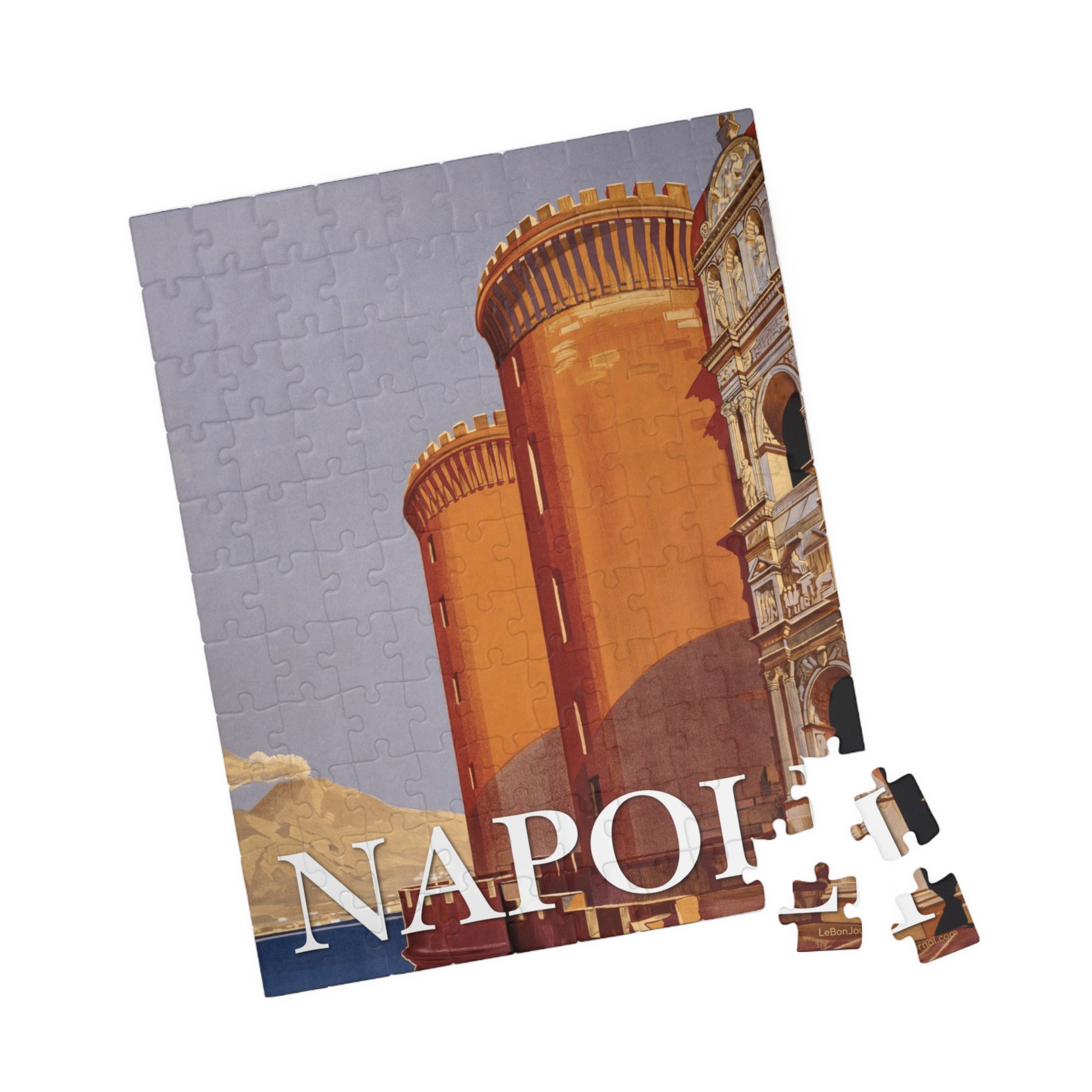 Mario Borgoni 1920 Napoli ENIT puzzle 110 pieces in lifestyle setting with warm editorial home ambiance - LeBonJournal