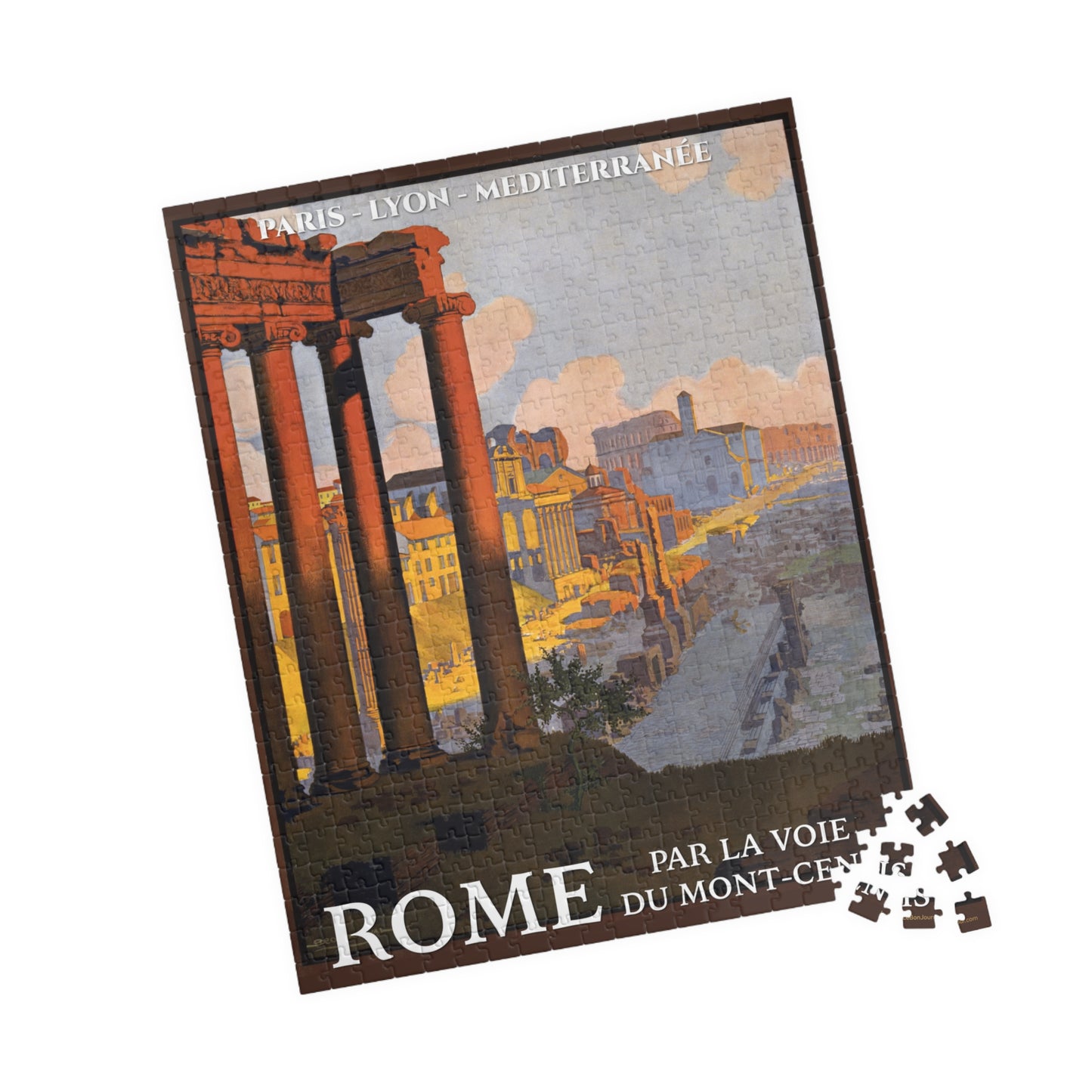 Géo Dorival 1913 Rome PLM vintage travel poster puzzle 520 pieces in lifestyle setting with editorial home decor - LeBonJournal