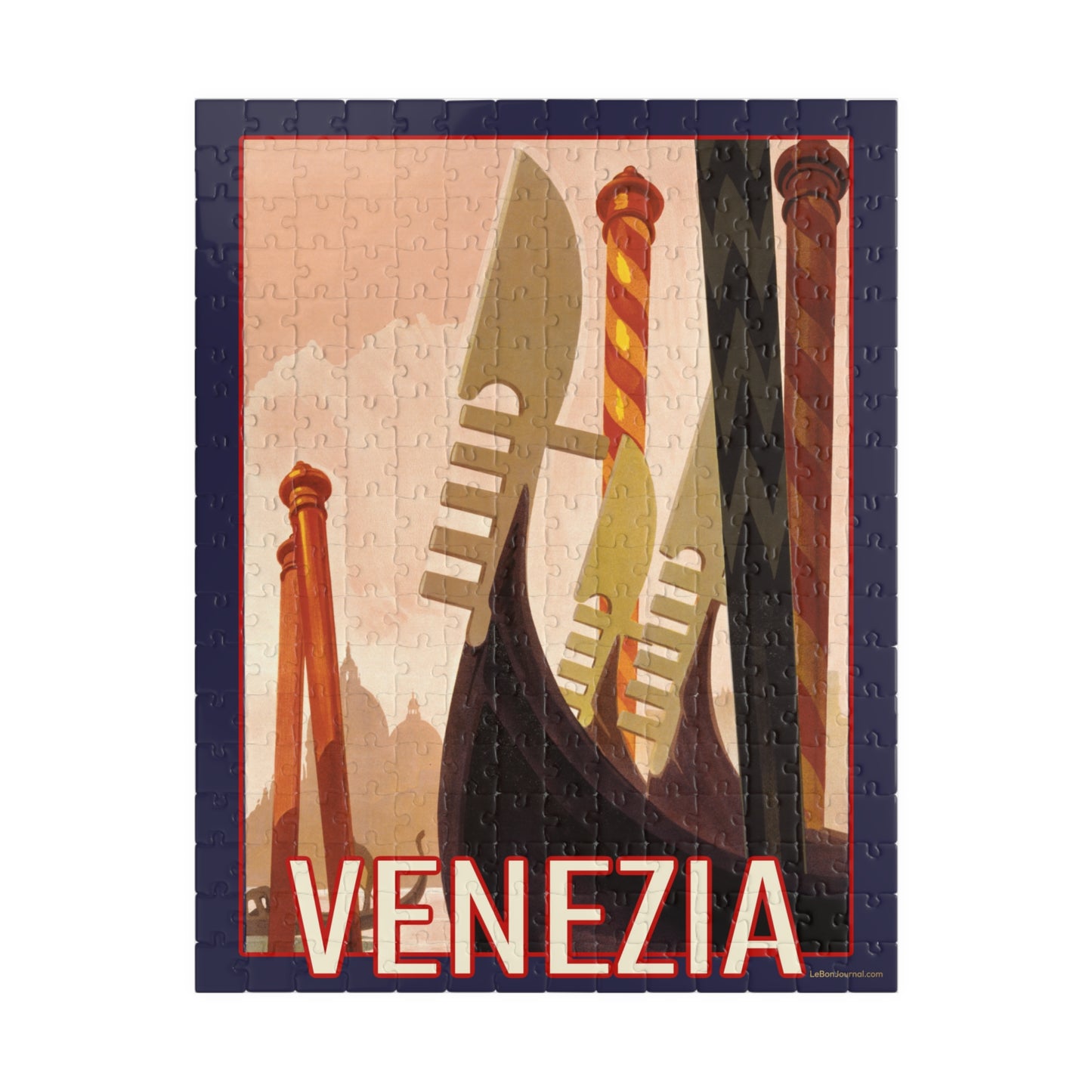ENIT 1928 Venezia vintage travel poster puzzle front view 252 pieces gondola prows and Santa Maria della Salute - LeBonJournal