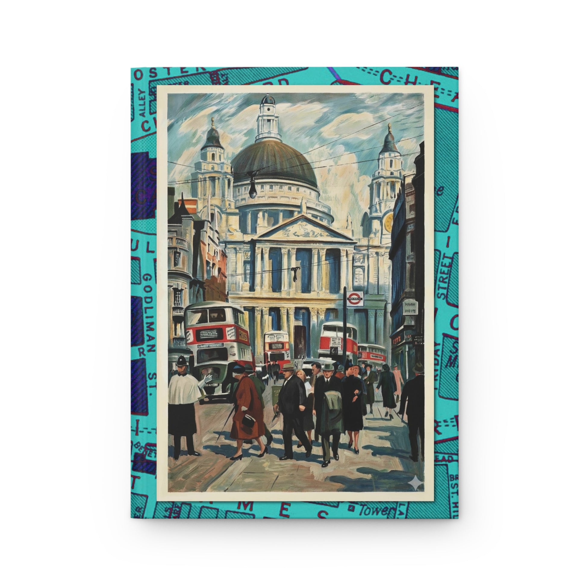 James Bateman LNER 1939 front cover St Paul's Cathedral Ludgate Hill red buses It's Quicker by Rail poster - LeBonJournal

