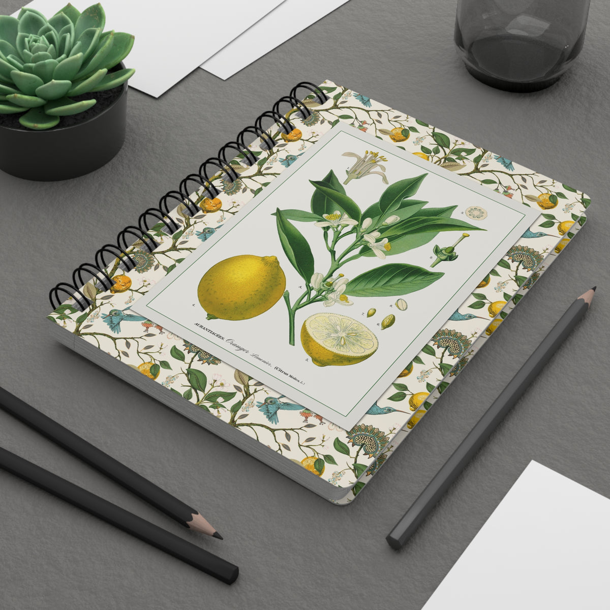 Köhler d'Orbigny lemon spiral journal on desk with school stationery and writing tools - LeBonJournal