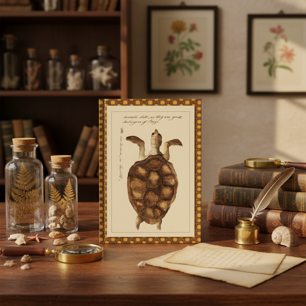 Kenelm Henry Digby sea and land tortoises journal on vintage naturalist desk with scientific instruments specimens and natural history books - LeBonJournal