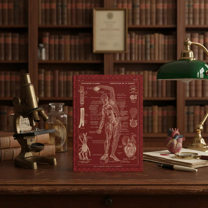 Anatomy journal with Larousse Médical 1912 Leuba chromolithograph on vintage medical desk - LeBonJournal