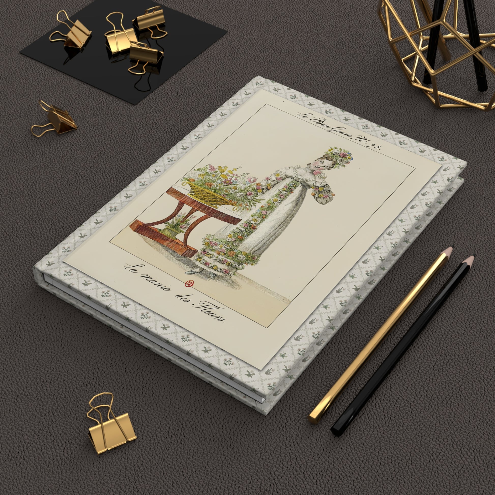 Le Bon Genre 1813 fashion journal on workspace celebrating Parisian Empire era satire - LeBonJournal
