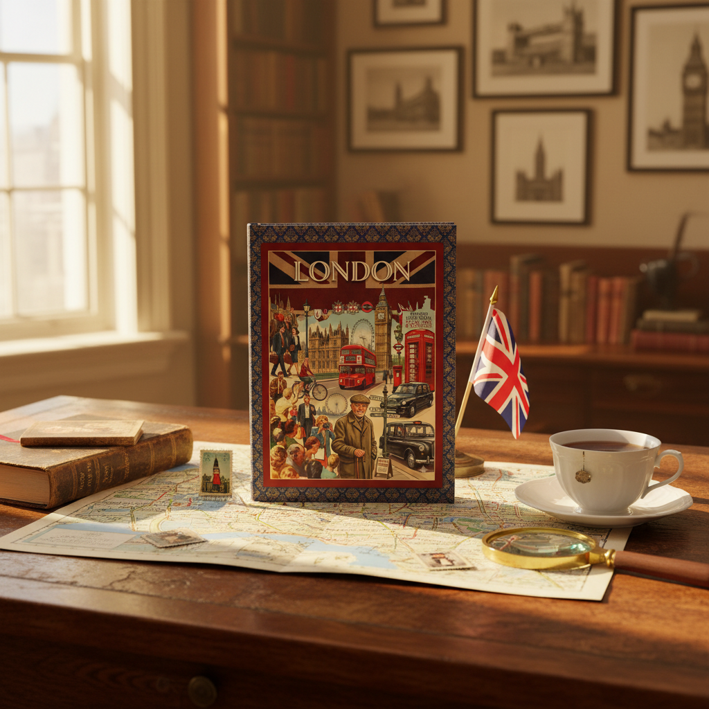 London City of Wonders vintage travel poster journal on 1950s British railway station leather suitcase tea newspaper - LeBonJournal
