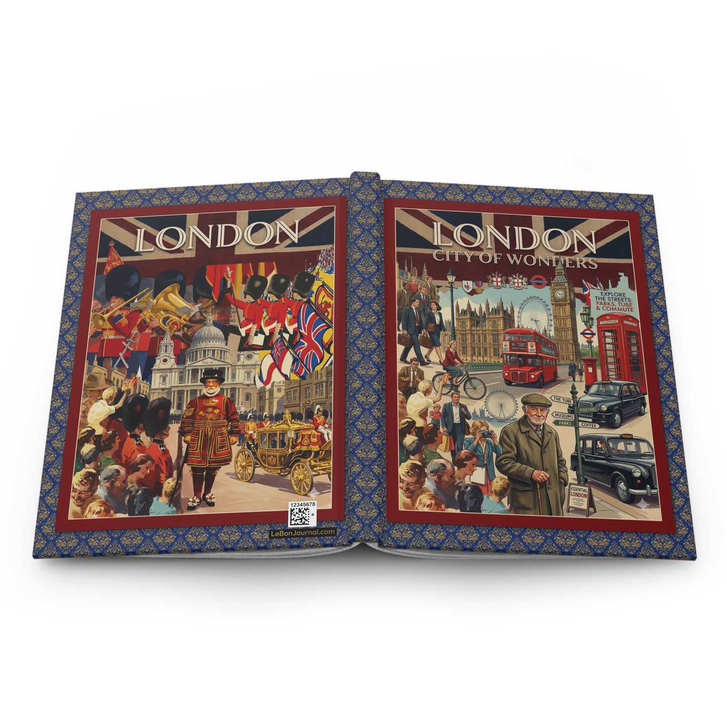 London City of Wonders hardcover journal spine full-wrap vintage travel poster style red bus Union Jack - LeBonJournal
