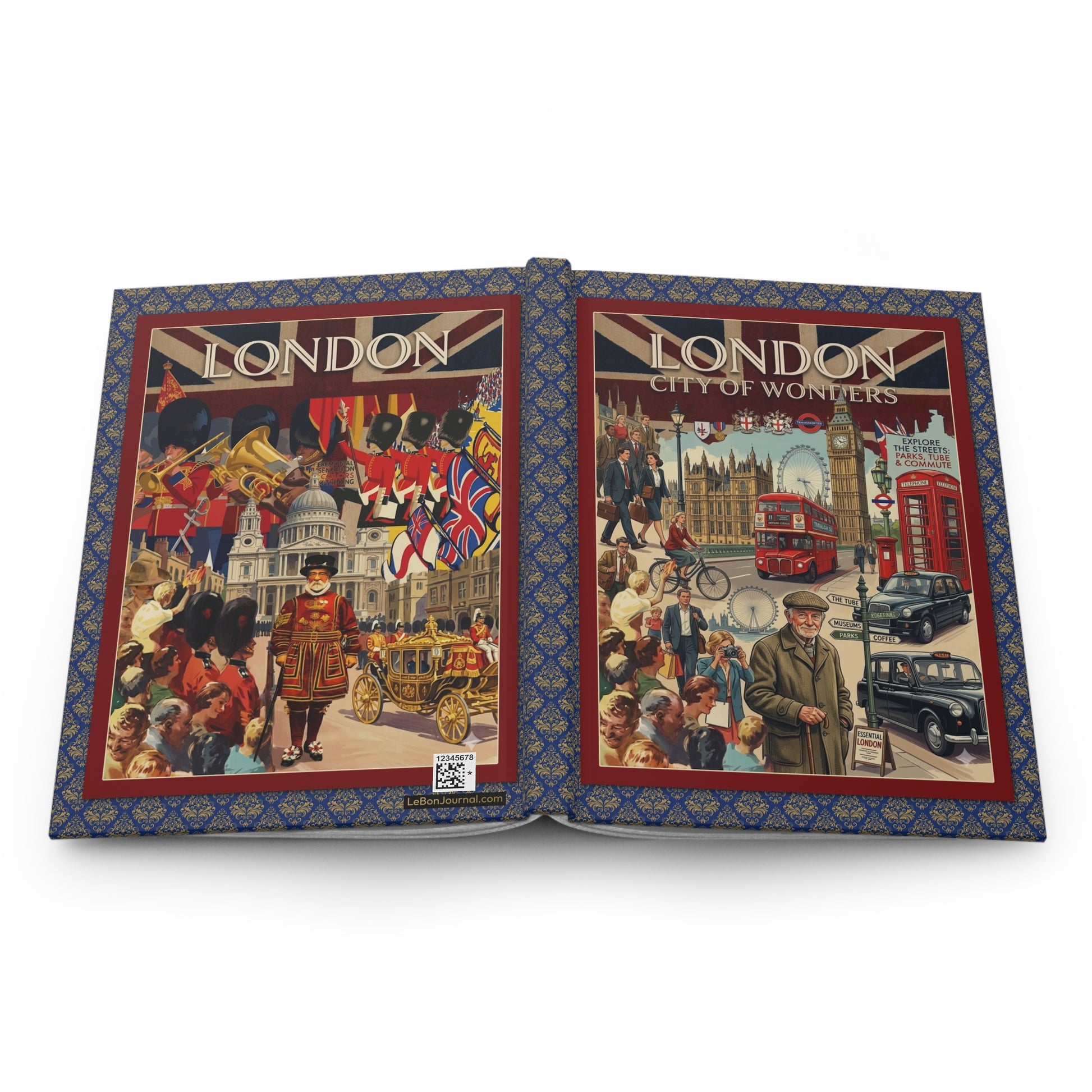 London City of Wonders hardcover journal spine full-wrap vintage travel poster style red bus Union Jack - LeBonJournal
