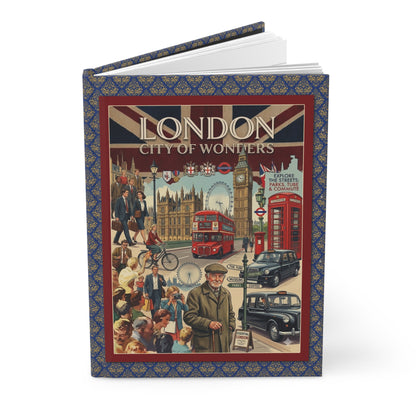 London City of Wonders journal vintage travel poster style Big Ben red bus Royal Guard Union Jack collage - LeBonJournal
