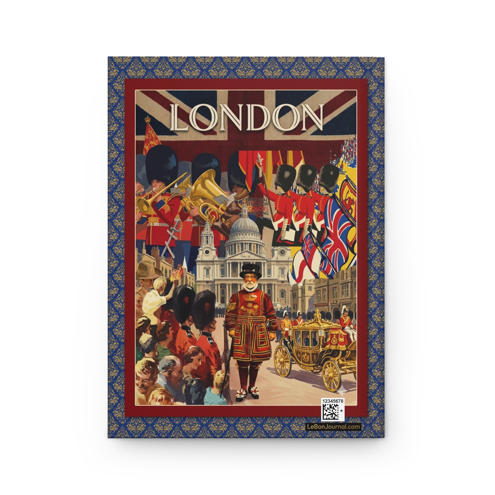 London back cover vintage poster style Royal Guard Beefeater Golden State Coach St Paul's Cathedral Union Jack - LeBonJournal
