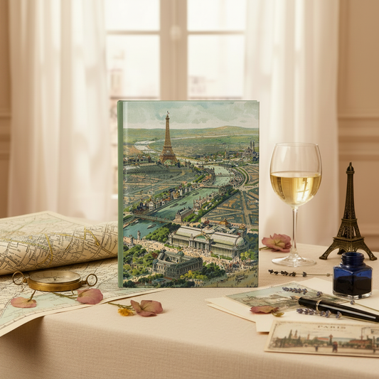 Lucien Baylac 1900 Exposition Universelle blank journal in Parisian apartment with vintage map compass and lavender - LeBonJournal